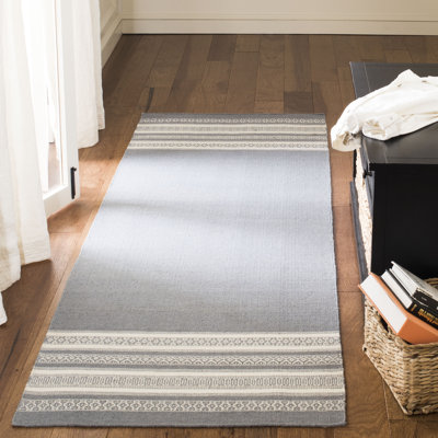 Rodgers Hand Woven Flat Weave Wool/Cotton Striped Rug in Gray