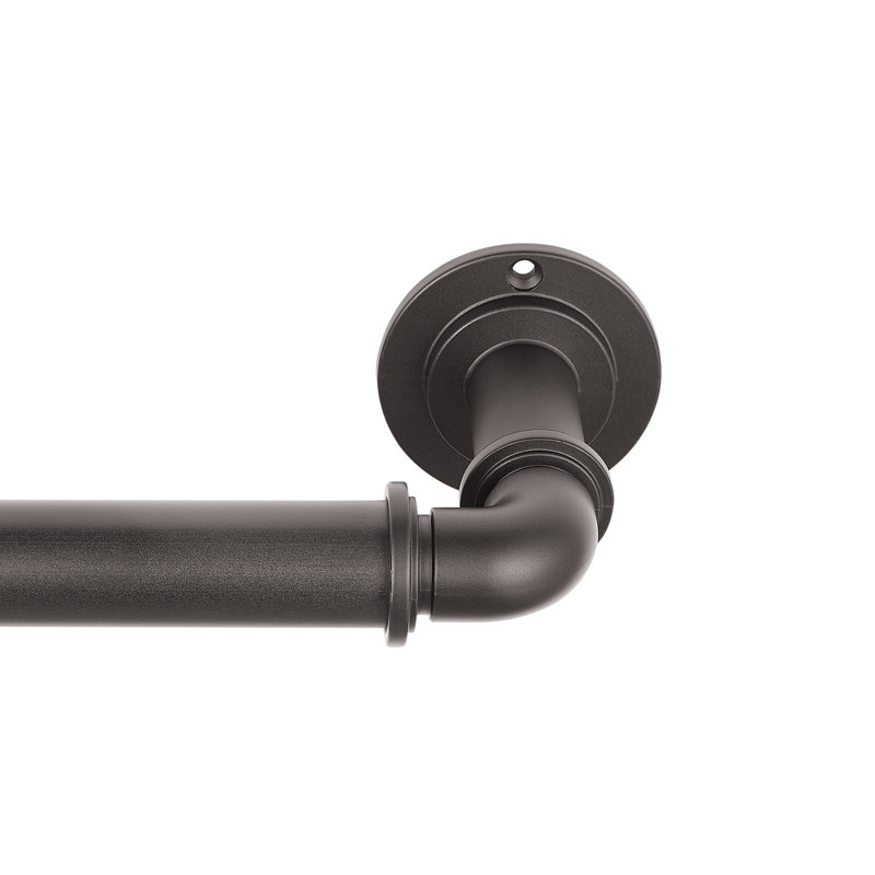 Dark Brown Industrial Steel Wall Mounted Curtain Rod Set