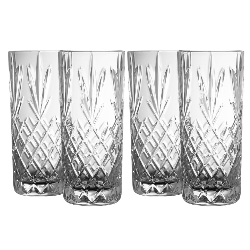 Clear Crystal Highball Glass Set of 4, Dishwasher Safe