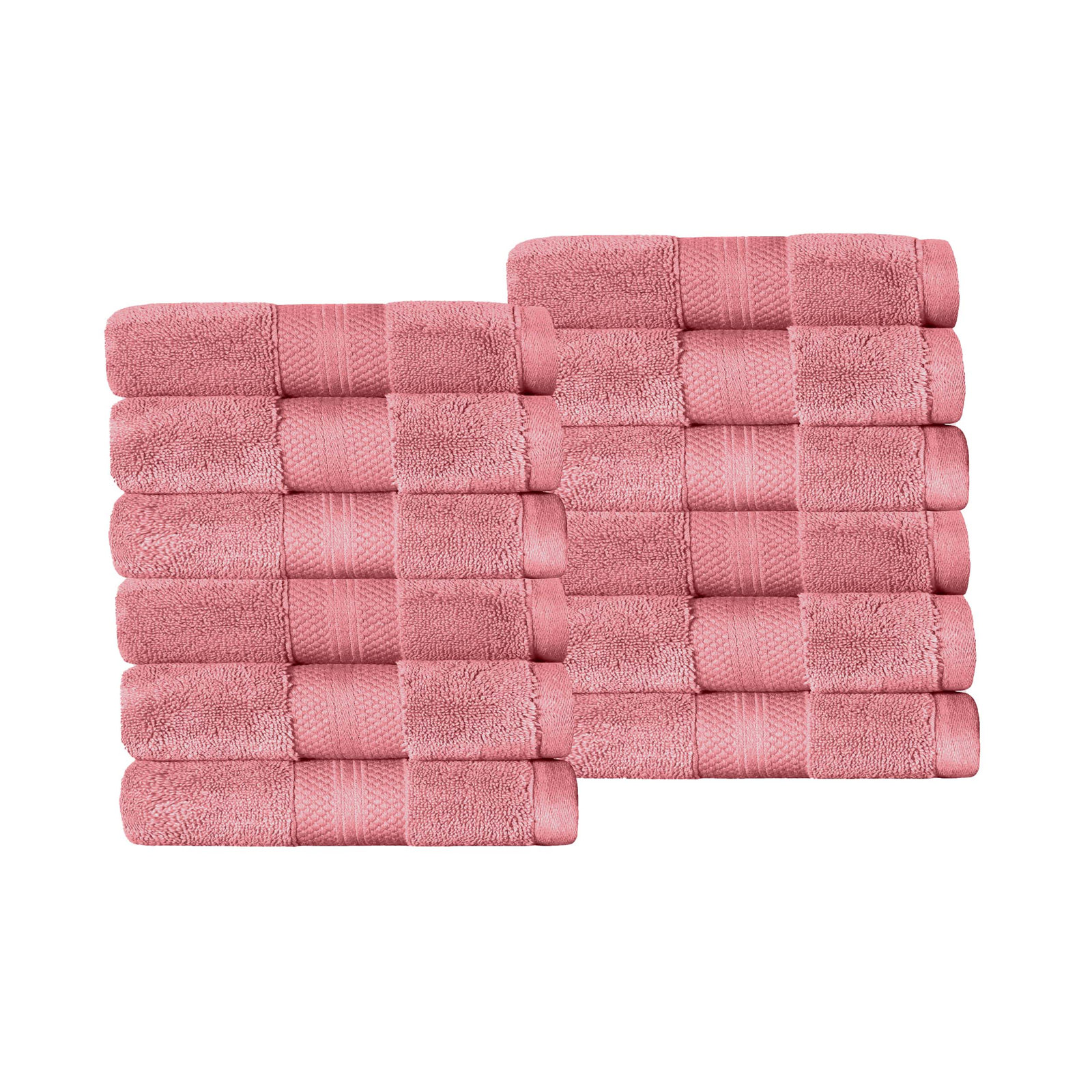 Finnian Ultra-Plush Heavyweight, 100% Turkish Towel Collection, Coral Pink, Washcloths - 12 Pack