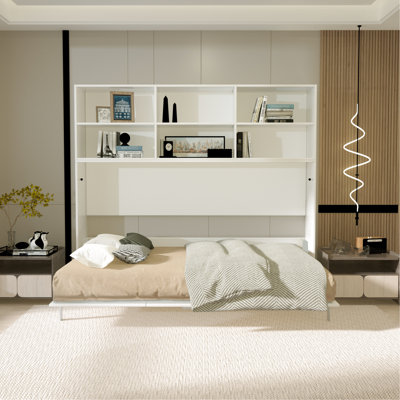 Lit avec tablette de rangement pour lit simple - Moderne, blanc, peu encombrant, meuble simple et moderne