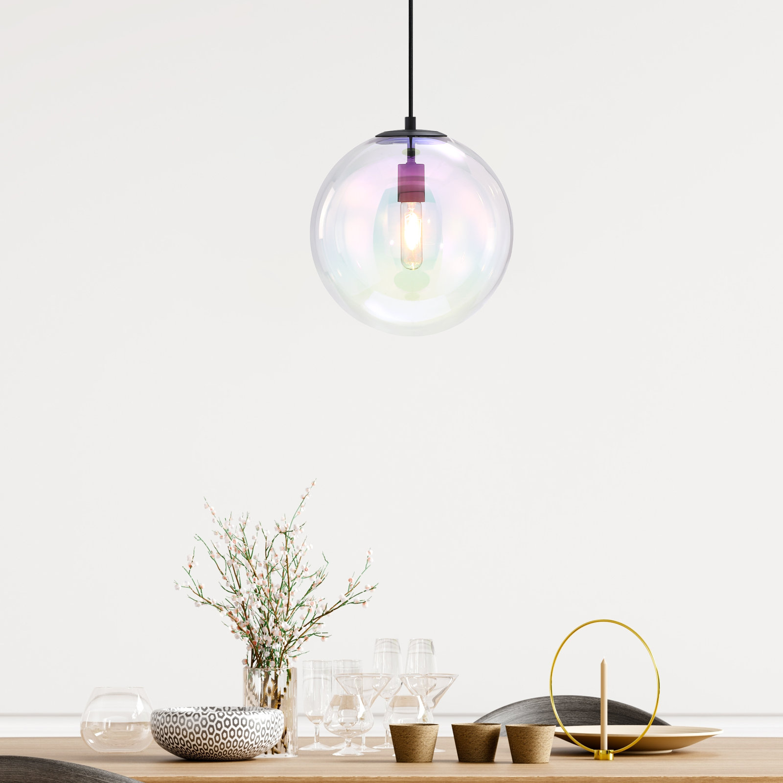 Ricura Single Light Glass Pendant, Matte Black, Purple, 12.5" x 12" x 12"