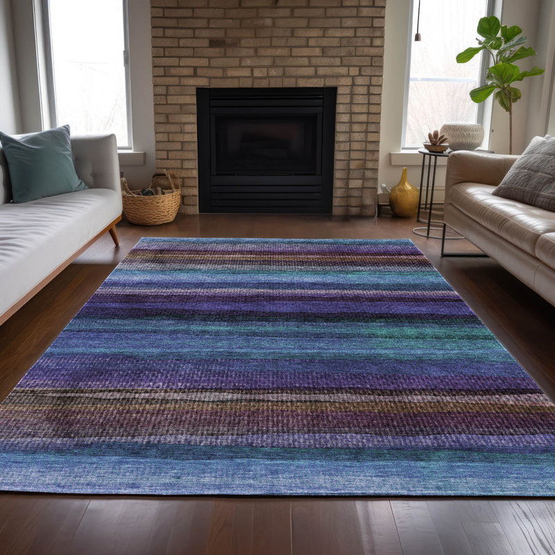 Machine Washable Indoor/Outdoor Xhevrie Blue Rug, Rectangle 2'6" x 3'10"