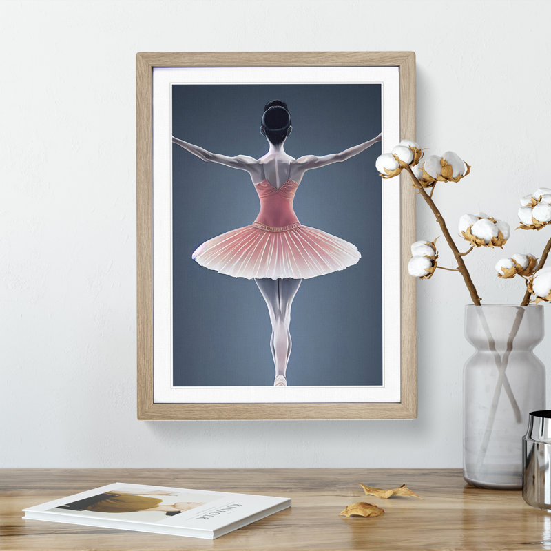 Ballerina Poised - Single Picture Frame Painting, 64cm H x 46cm W x 2cm D, Oak Framed