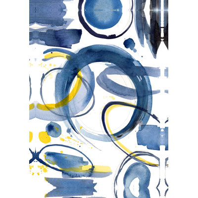 Bleu marine, aquarelle et cercles abstraits - reproduction d'art sur toile tendue