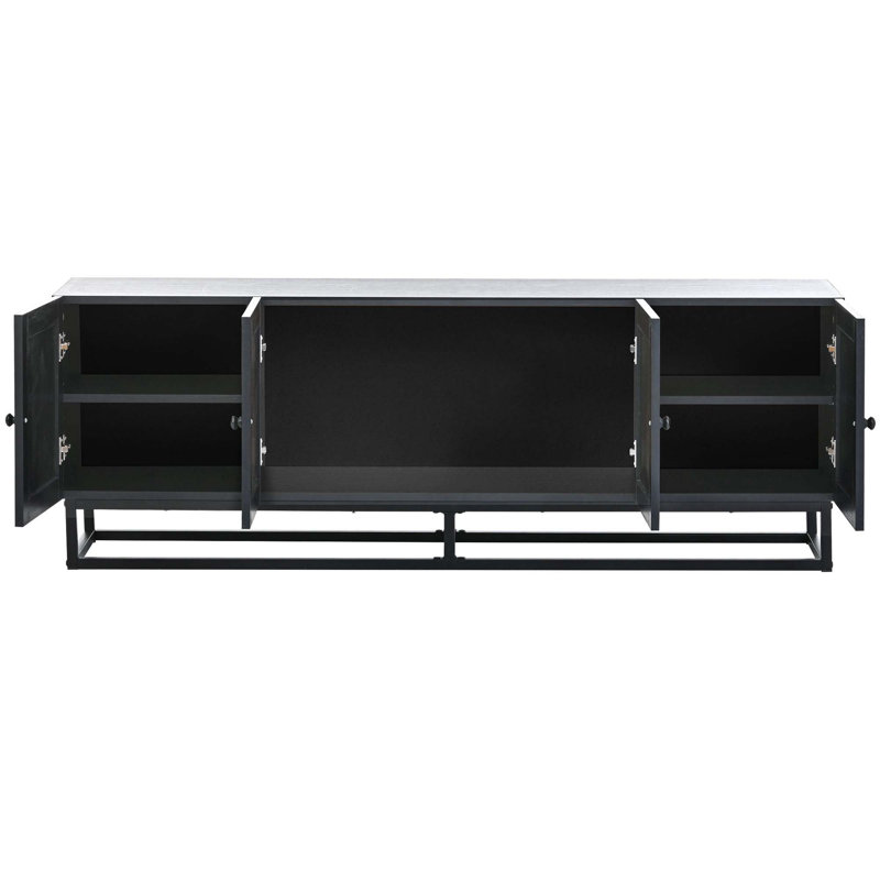 Meuble télé Alyicia avec 4 portes en rotin texturé et 2 panneaux réglables, Espresso