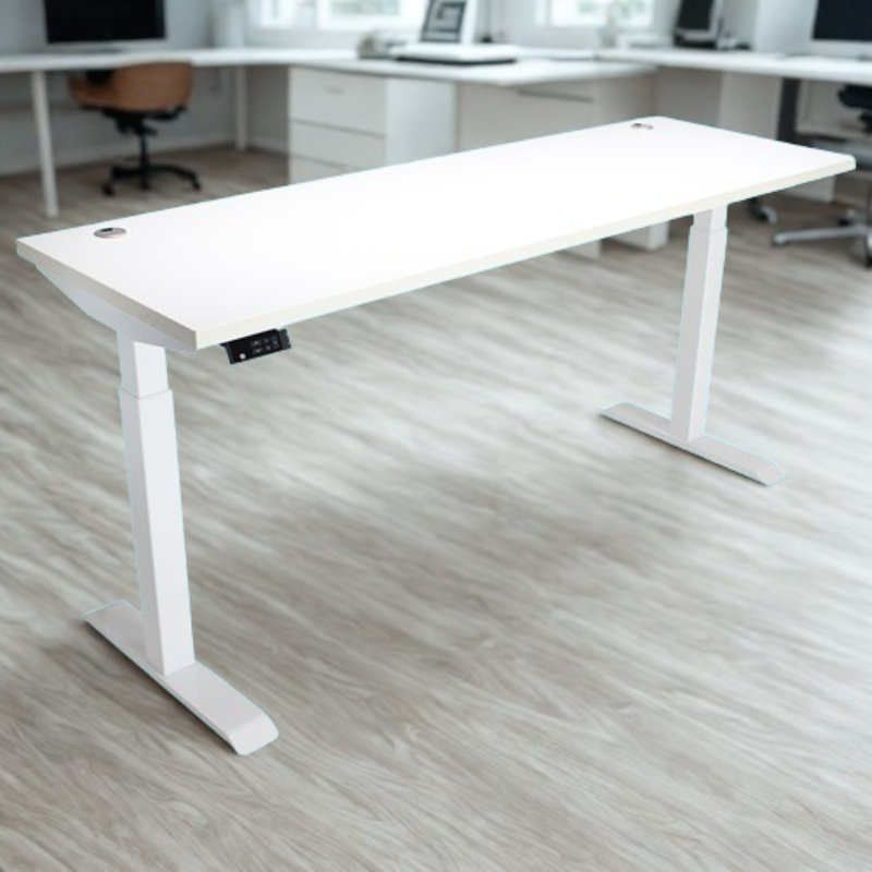 Skyscraper Electric Height Adjustable Standing Desk, Dual Motor and Digital Control with Memory, 72x24, White Top with White Frame