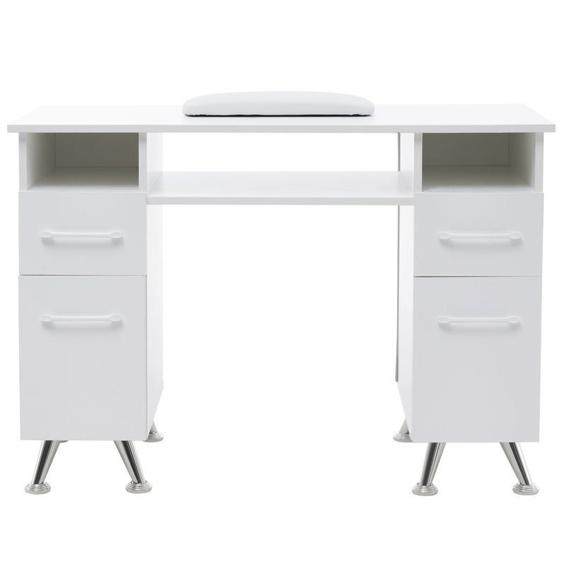 Bureau clouté avec armoire et tiroir Ashayra, Blanc / gris