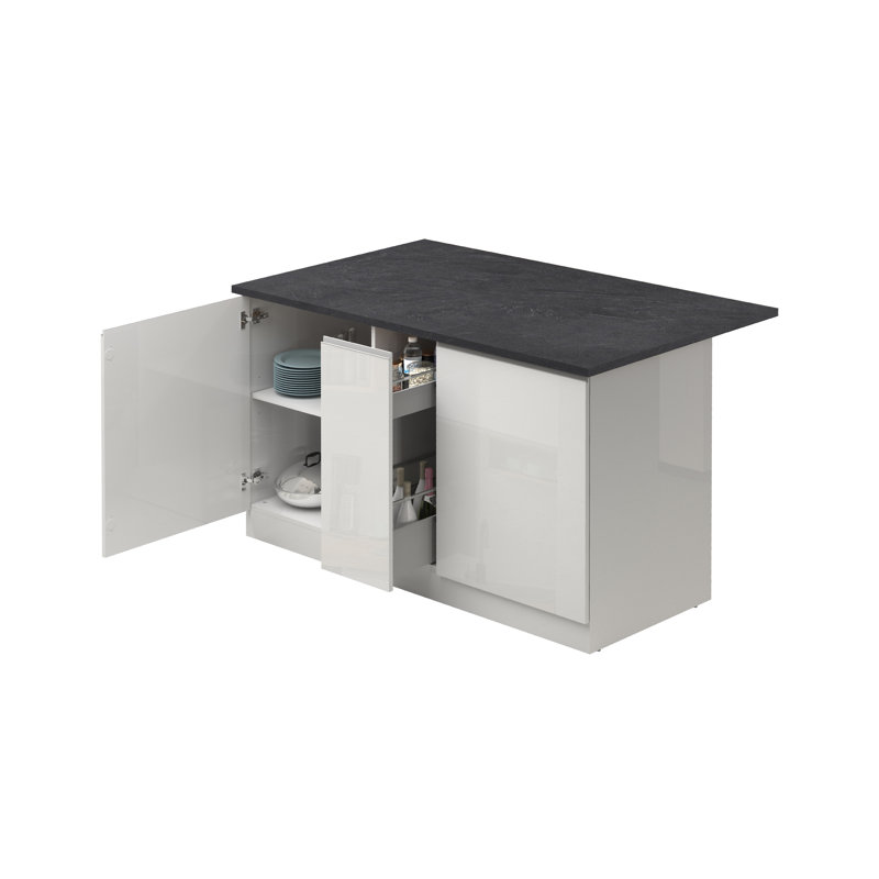Rafie Wood Kitchen Island, Grey, White
