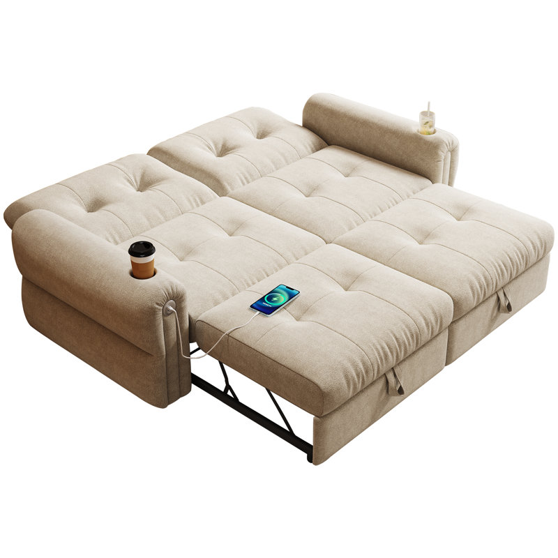 2 In 1 Multi-Functional Convertible Sleeper Sofa Bed With Side Pockets,77" Modern Velvet Pull Out Couch Bed For Apartment Office Bedroom Living Room