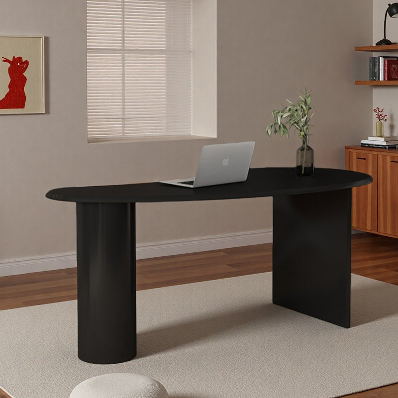 Bureau courbé Nordic Modern, H 29,5 po x l 70,9 po x P 31,5 po, Noir