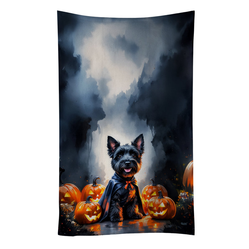 Scottish Terrier Puppy Halloween Kitchen Towel, Scottish Terrier