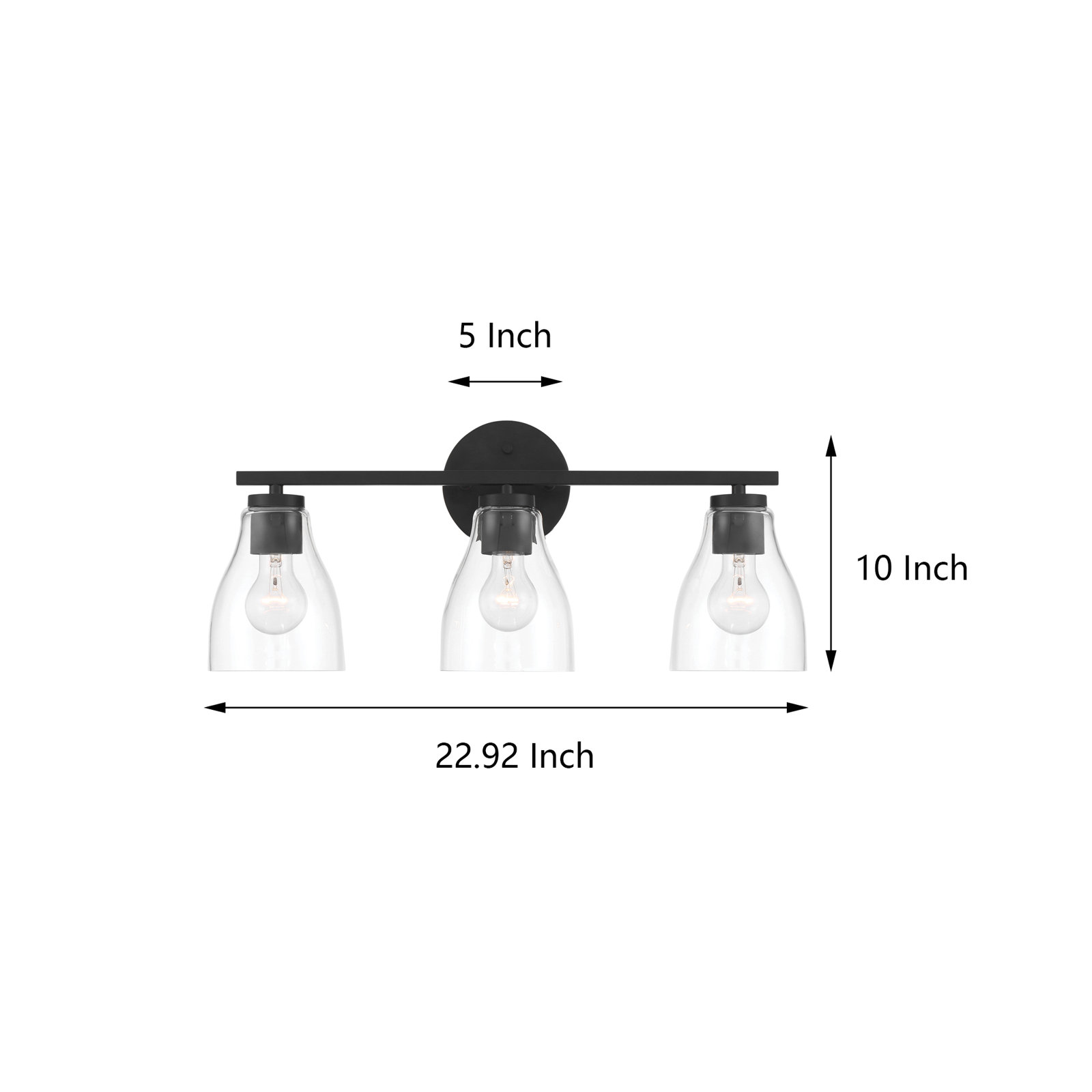 Keston Dimmable Vanity Light, Matte Black, 3 Lights, 10" H x 22" W x 6.5" D