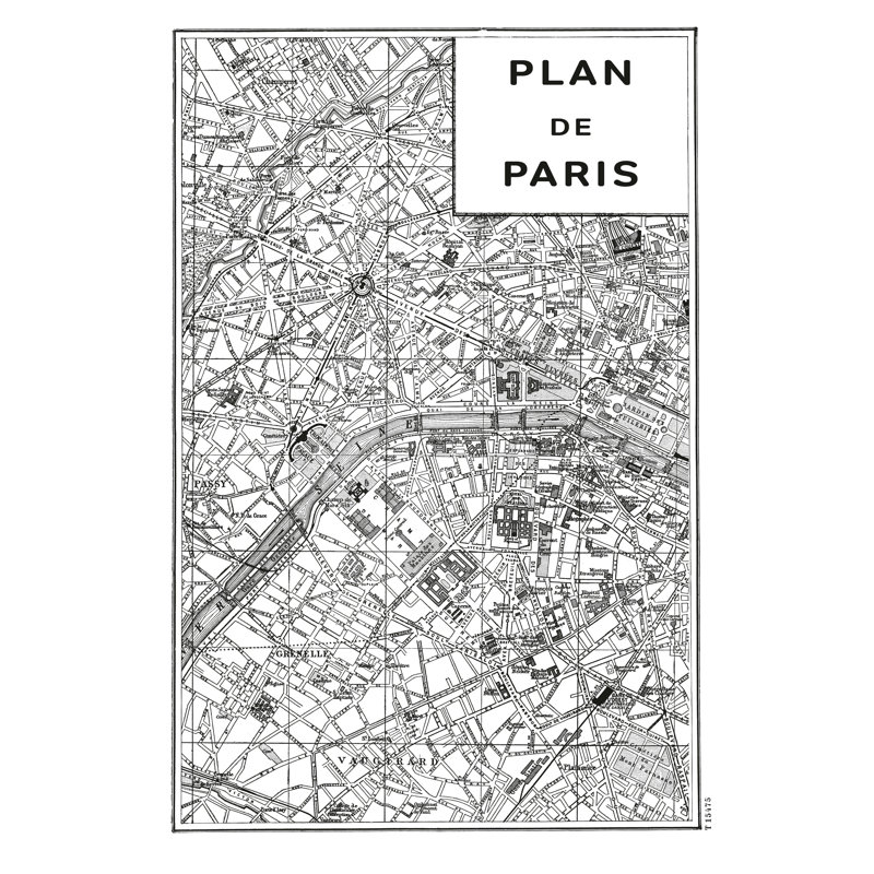 Carte de Paris inversée, H 36 po x l 24 po