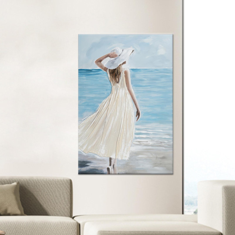 Toile imprimée: Modern Abstract Home Decor - Woman in White Dress, 1P BlackFramedCanves, 31,6 po H x 23,7 po l