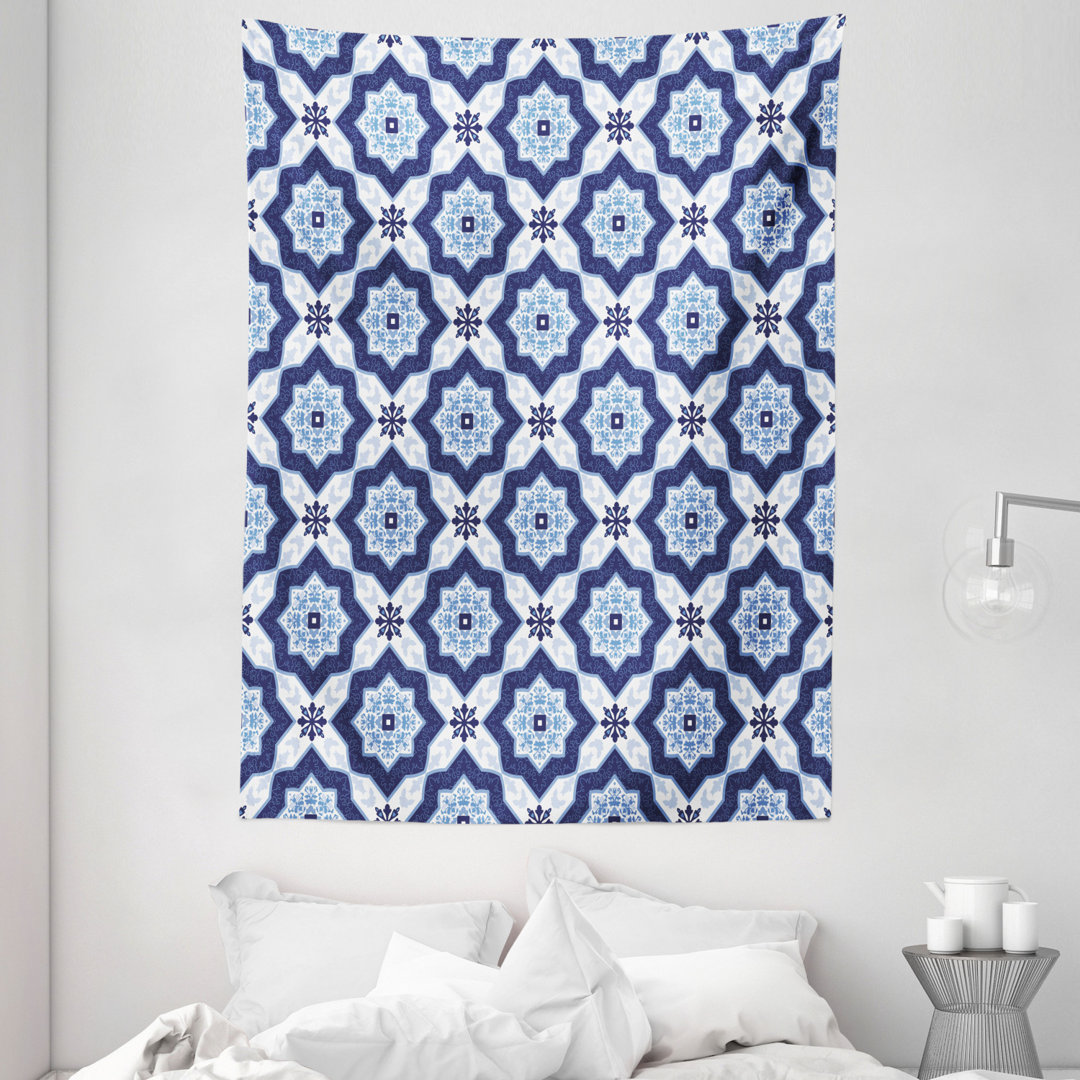 Tapisserie Traditionelle portugiesische Azulejo-Fliesen im Vintage-Stil Florales Mosaik-Muster