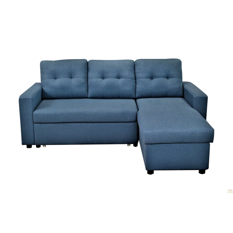 Canapé-lit modulaire convertible en forme de L, canapé-lit escamotable, Polyester bleu
