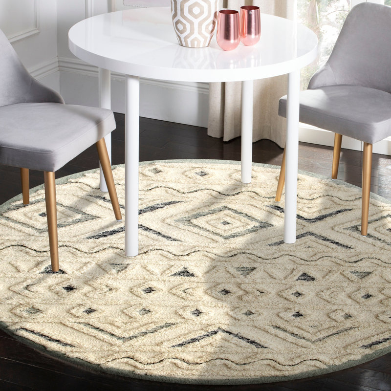 Tapis crème / gris en laine touffeté à la main Round Rug, Rond 6 pi