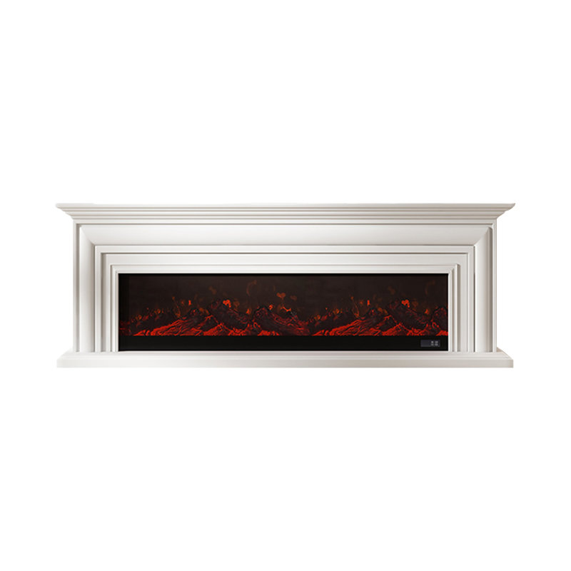 White Solid + Manufactured Wood Freestanding TV Cabinet Fireplace, White, 27.56" H x 78.74" W x 12.99" D