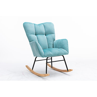 Mid Century Modern Velvet Tufted Upholstered Rocking Chair Padded Seat For Living Room Bedroom -  George Oliver, F3244BFC13544D598B521DACF69960A5