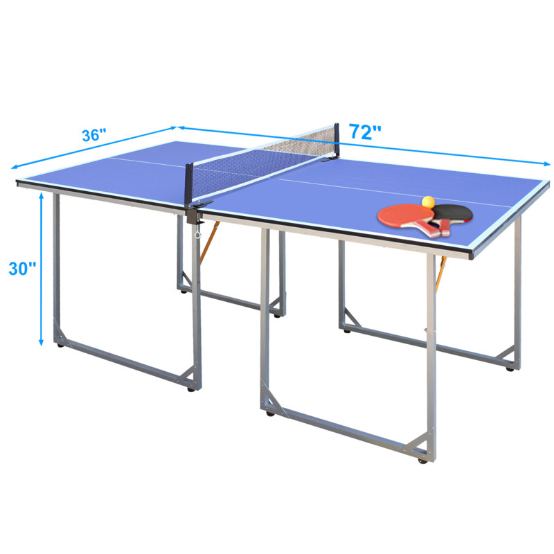 6Ft Mid-Size Table Tennis Table Foldable & Portable Ping Pong Table Set For Indoor & Outdoor Games With Net, 2 Table Tennis Paddles And 3 Balls