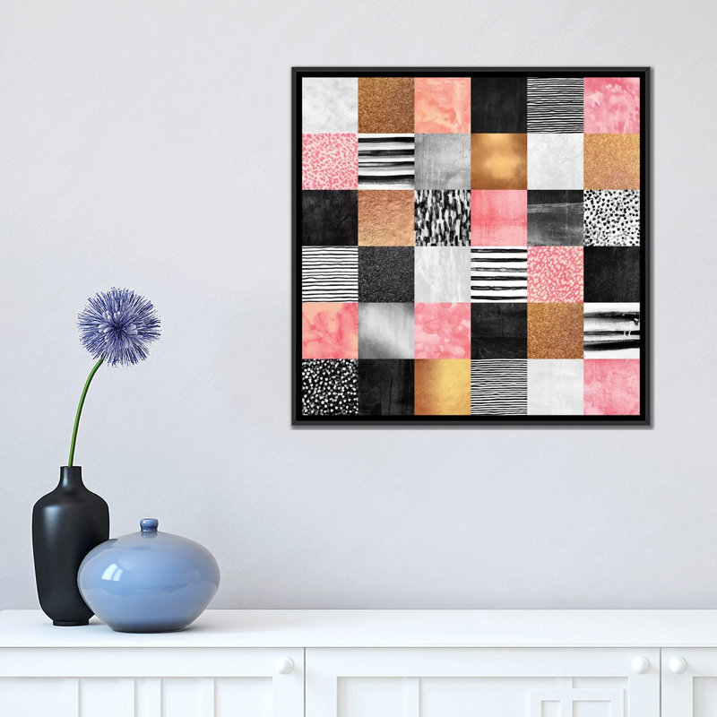 « doux quilt », impression sur toile tendue, H 18 po x l 18 po x P 1,5 po, Pas de tapis, Toile avec cadre noir