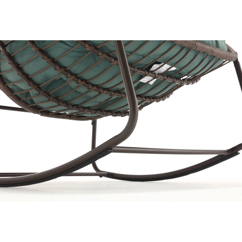 Chaise berçante intérieure / extérieure en osier avec coussin touffeté, Vert