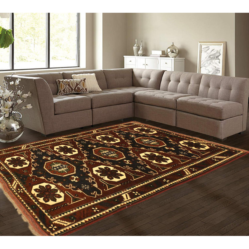 Tapis brun / beige en laine noué à la main de style sud-ouest Roldao