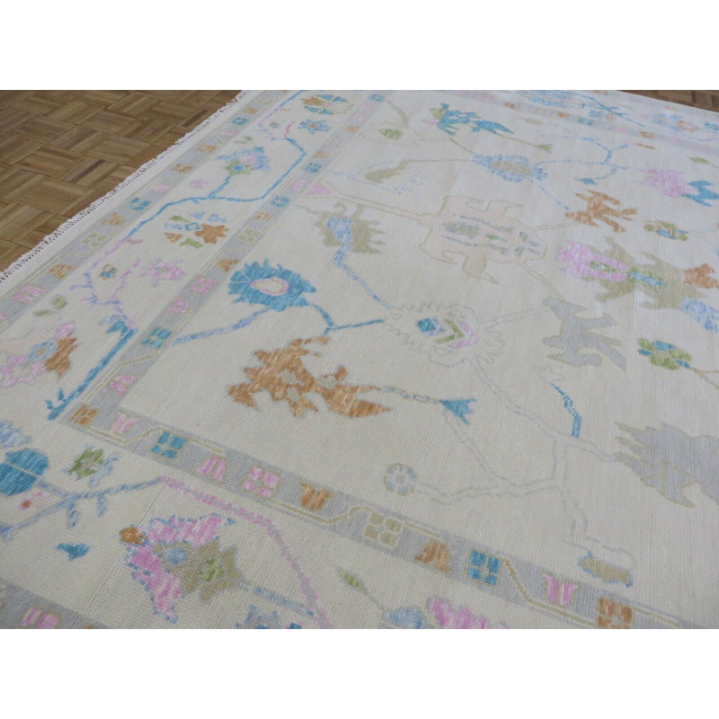 Tapis oriental moderne Oushak noué à la main 8 pi 11 po x 12 pi 2 po G14899