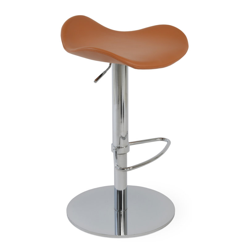 Falcon Piston Adjustable Height Swivel Bar Stool, Caramel, Brushed Steel