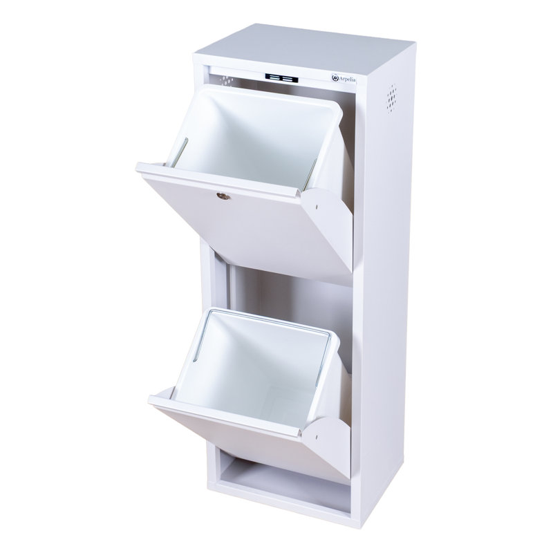 Lockable Metal Storage Cabinet with 2 Tilt-Out Bins, Slim Multipurpose Organizer for Home and Garage, White