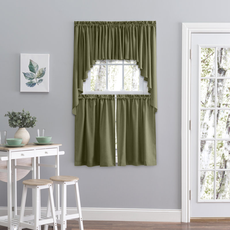 2-Piece Opaque Polyester Swag Window Valance, 62" W x 54" L, Green