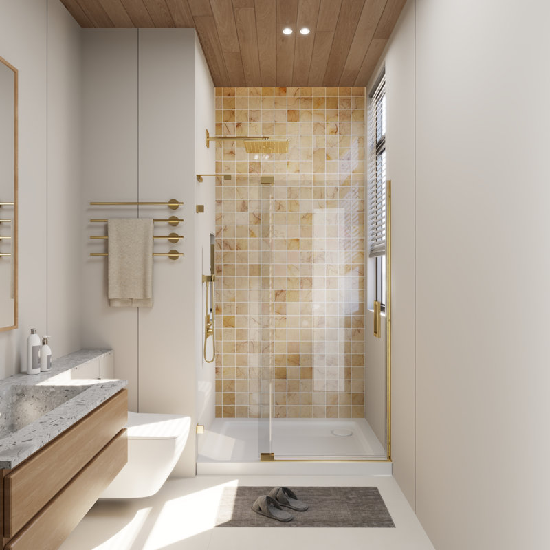 44" - 48" W X 70" H Pivot Frameless Shower Door With 5/16" Clear Tempered Glass