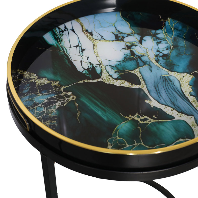Bellarose 65cm Round Nesting Table for Living Room, Modern Design Top End Table, White Green