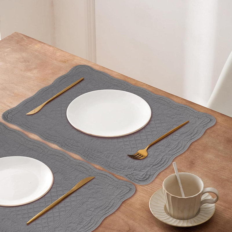 Ensemble de 6 napperons rectangulaires en coton matelassé lavable à la machine pour la cuisine ou la table de salle à manger