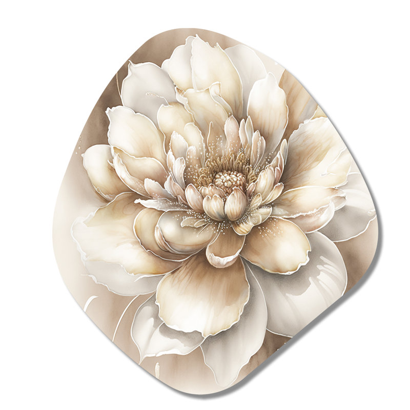 Simple fleur beige II - art mural asymétrique en forme de nébuleuse florale, H 35 po x l 31 po