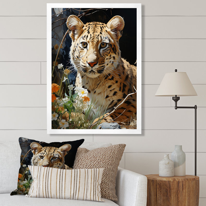 Charlonda Leopard Elegance Pastoral sur toile, H 20 po x l 12 po x P 1 po, Cadre photo blanc