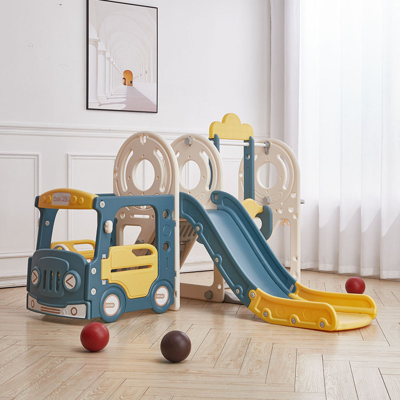 Semund Swing and Slide Set for Kids, Yellow/Dark Green/White