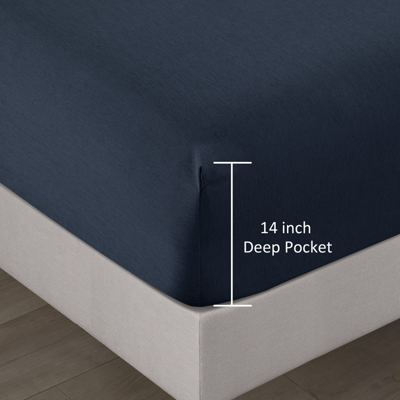 Navy Blue Queen Bamboo Cooling Deep Pocket Sheet Set