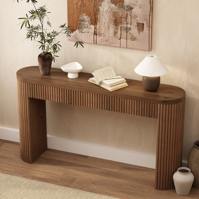 Gennari 55'' Fluted Wood Console Table With 1 Drawer, Brown