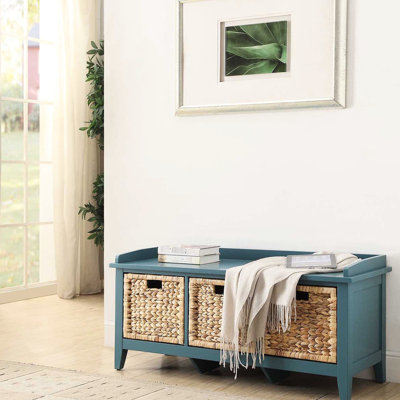 Banc de chambre en bois sarcelle avec rangement de tiroir - Polyvalent et fonctionnel