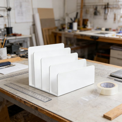 Organisateur de bureau blanc en acrylique et porte-classeur, trieur de documents robuste à 4 sections pour fournitures de bureau, courrier, lettres, papiers et appareils électroniques