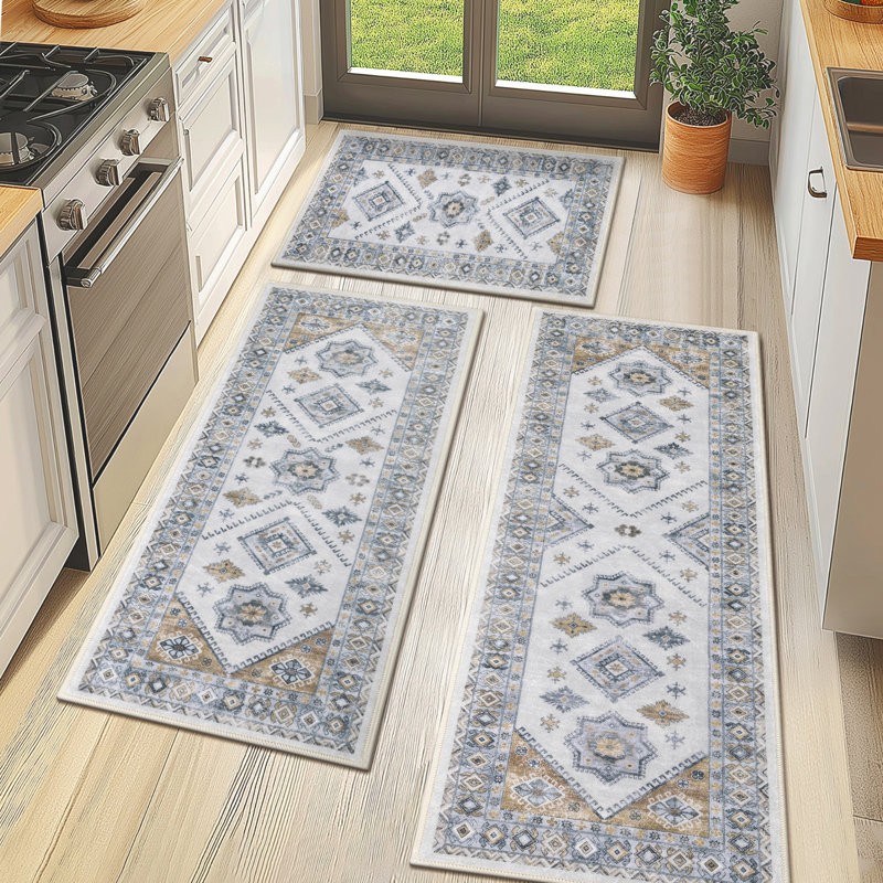 Tapis de cuisine antidérapant lavable à la machine (ensemble de 3), Orange / gris
