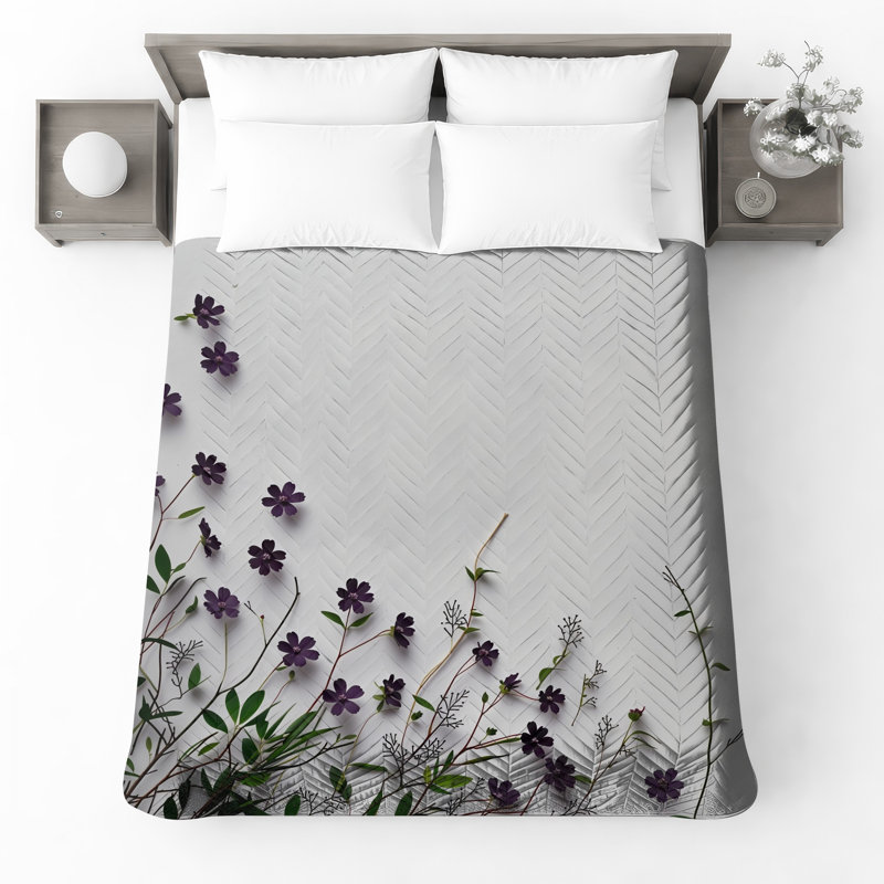 Couvre-lit matelassé mauve à motif de fleurs sauvages toutes tailles, Lit simple