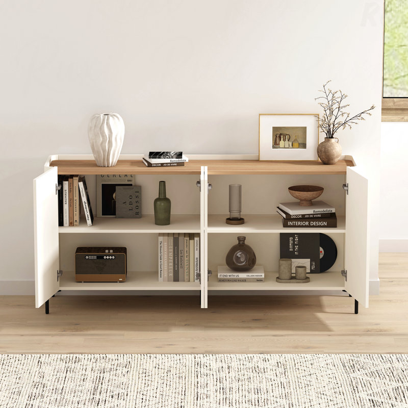 Buffet en érable et blanc cassé, Blanc / Brun