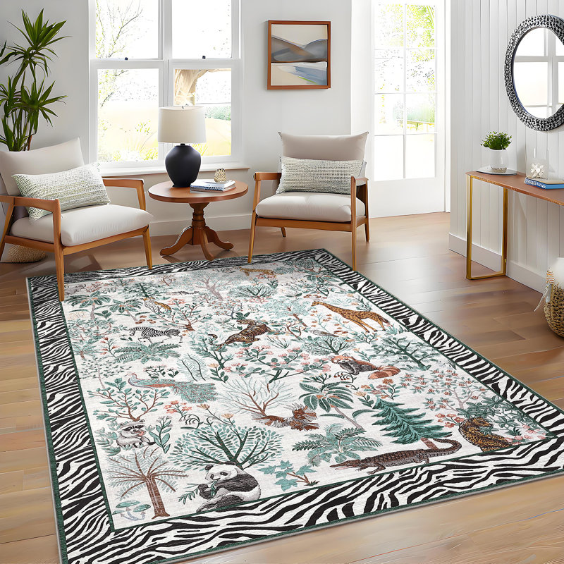 Tapis lavable à la machine Jungle Animal, Beige, 5 x 7 pi
