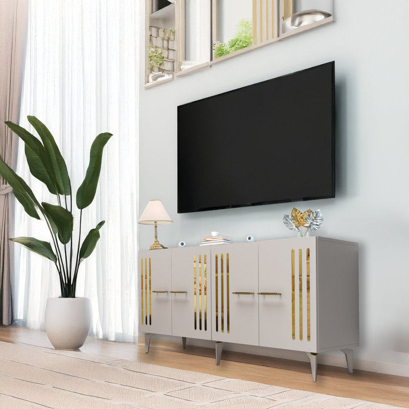 59'' Wide Rectangle Console With Golden Reflective Strips
