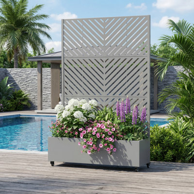 Metal Planter Box with Trellis with Wheels