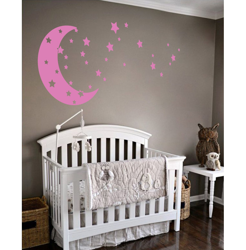 Adhésif décoratif lune et étoiles, Gomme à bulles, H 30 po x l 65 po x P 0,01 po
