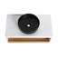 Meuble-lavabo flottant peu encombrant avec lavabo vasque noir mat et rangement ouvert-129696413